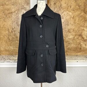 J‎ Crew Wool Blend Peacoat Women's 14 Classic Coat Jacket Black Military Button